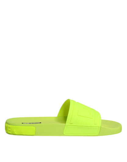 Green Rubber Slides Sandals Beachwear Shoes-Dolce & Gabbana-LabelTerrace.com