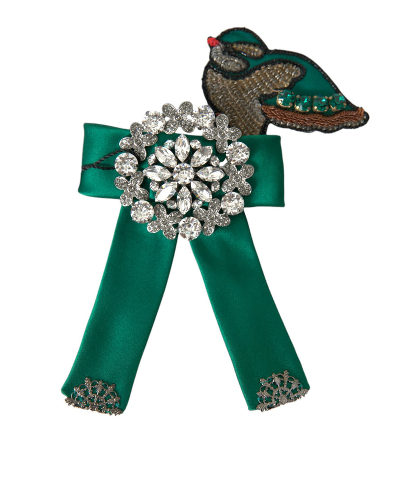 Green Satin Bird Crystal Women Hair Clip-Dolce & Gabbana-LabelTerrace.com