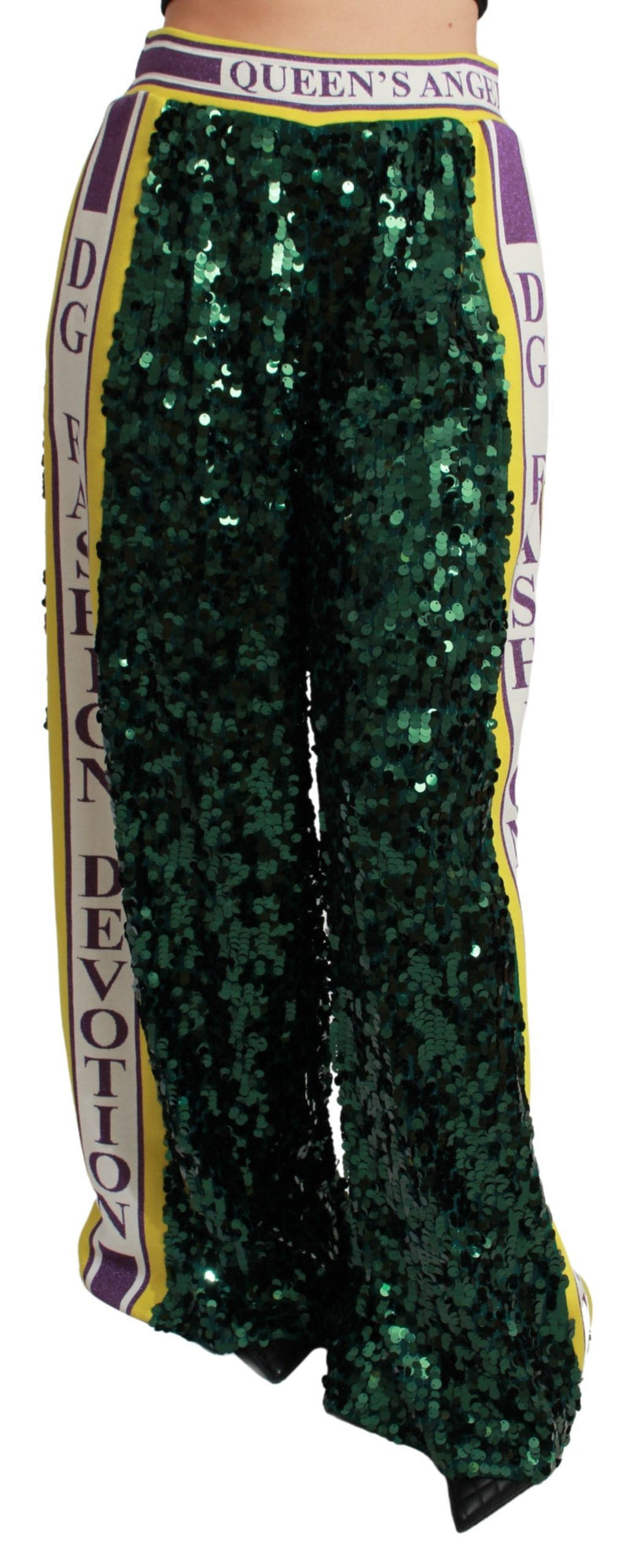 Green Sequin Trousers Queens Angel Pants-Dolce & Gabbana-LabelTerrace.com