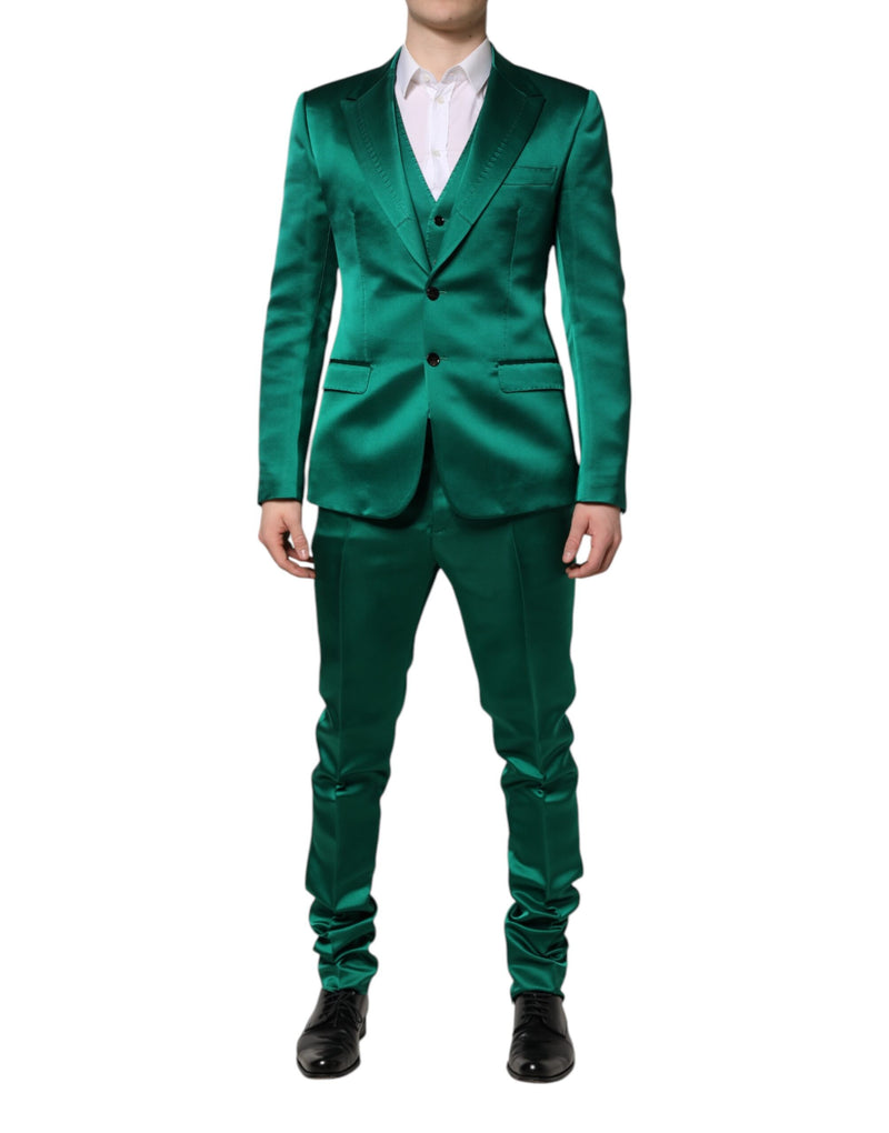 Green Silk 3 Piece Single Breasted Suit-Dolce & Gabbana-LabelTerrace.com