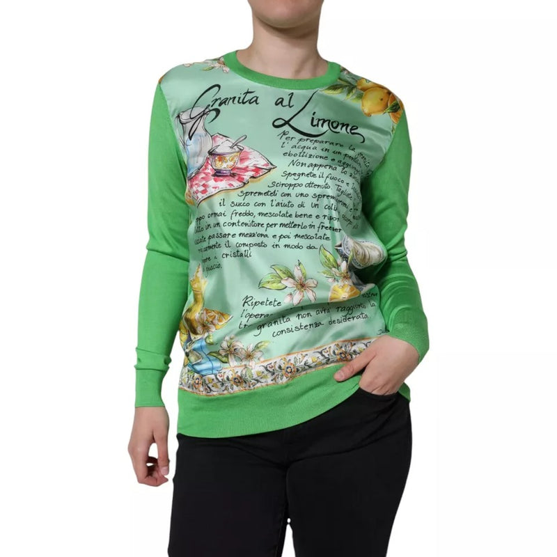 Green Silk Granita Al Limone Long Sleeves Sweater-Dolce & Gabbana-LabelTerrace.com