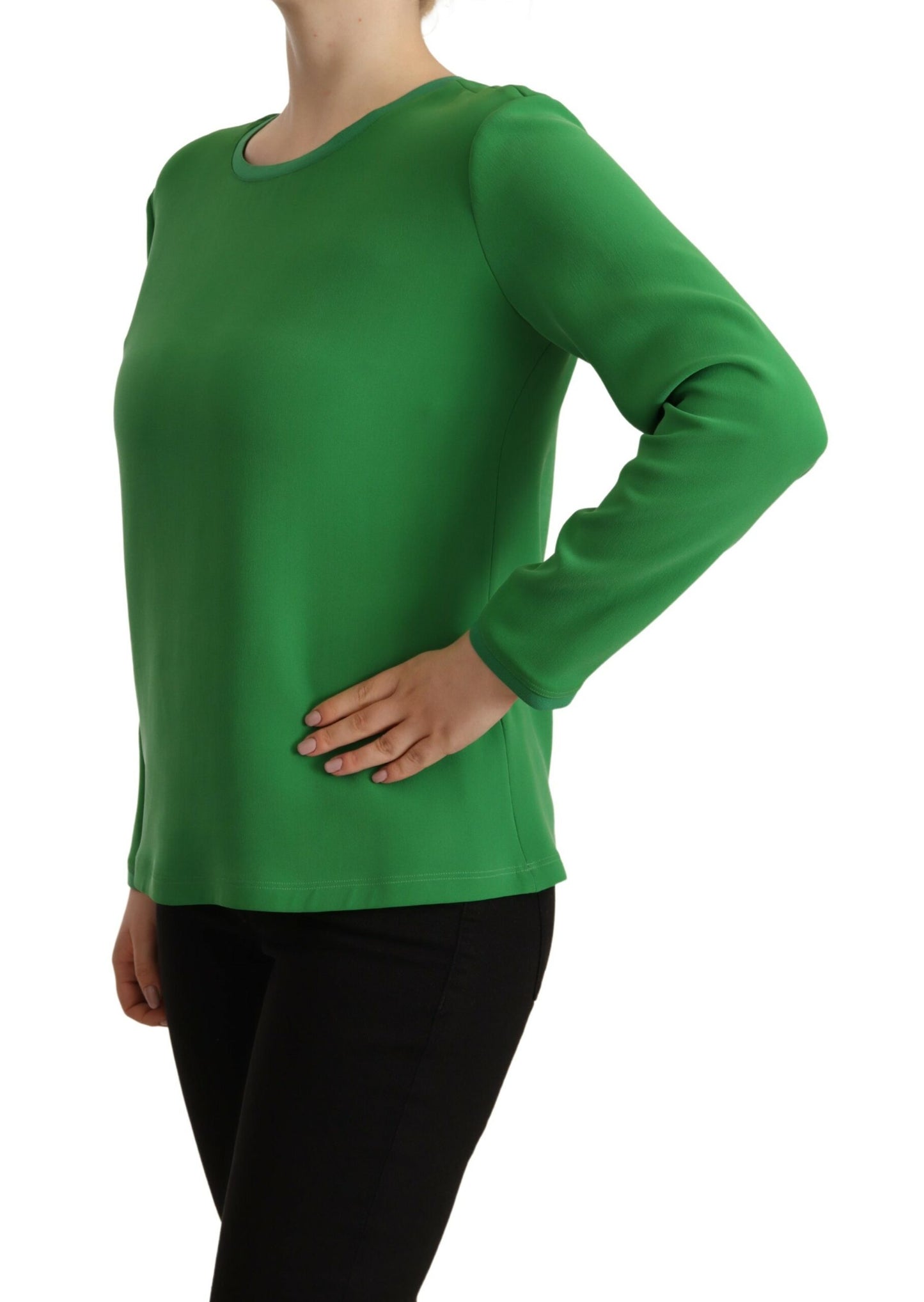 Green Silk Long Sleeves Round Neck Sweater-Armani-LabelTerrace.com