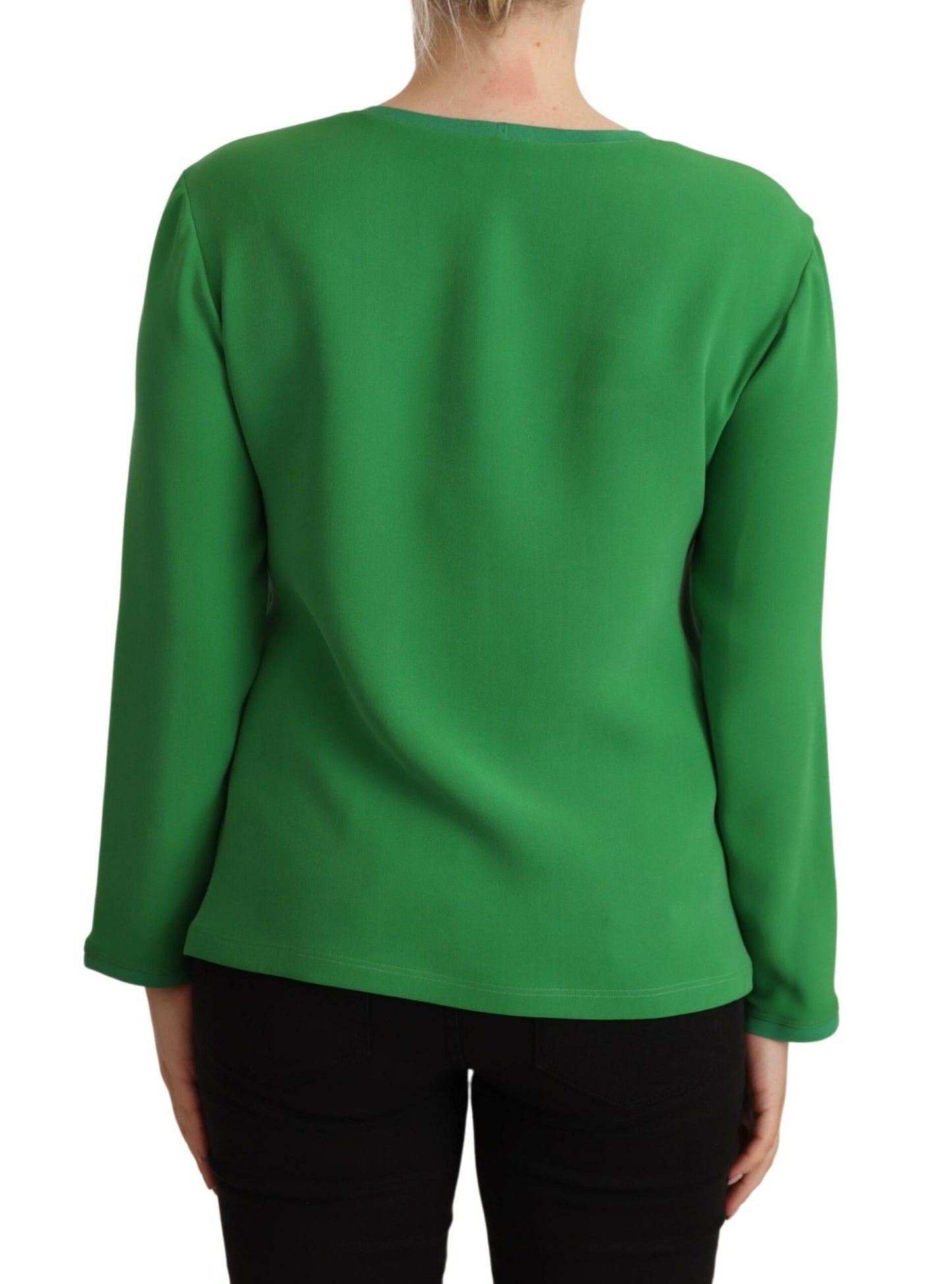 Green Silk Long Sleeves Round Neck Sweater-Armani-LabelTerrace.com