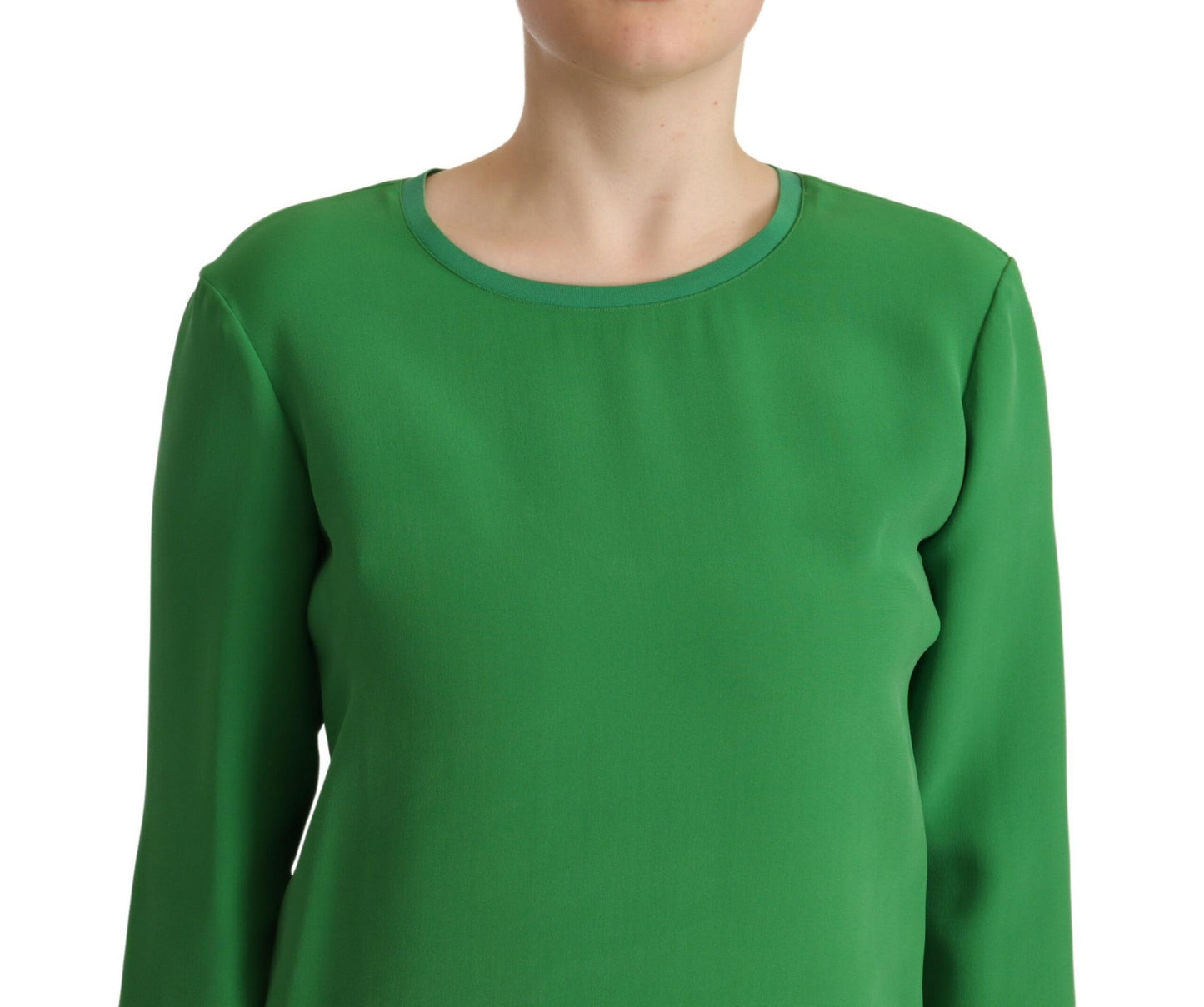 Green Silk Long Sleeves Round Neck Sweater-Armani-LabelTerrace.com