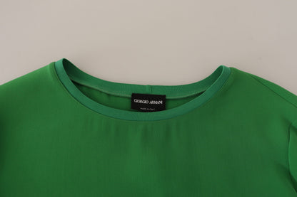 Green Silk Long Sleeves Round Neck Sweater-Armani-LabelTerrace.com