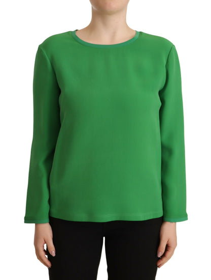 Green Silk Long Sleeves Round Neck Sweater-Armani-LabelTerrace.com
