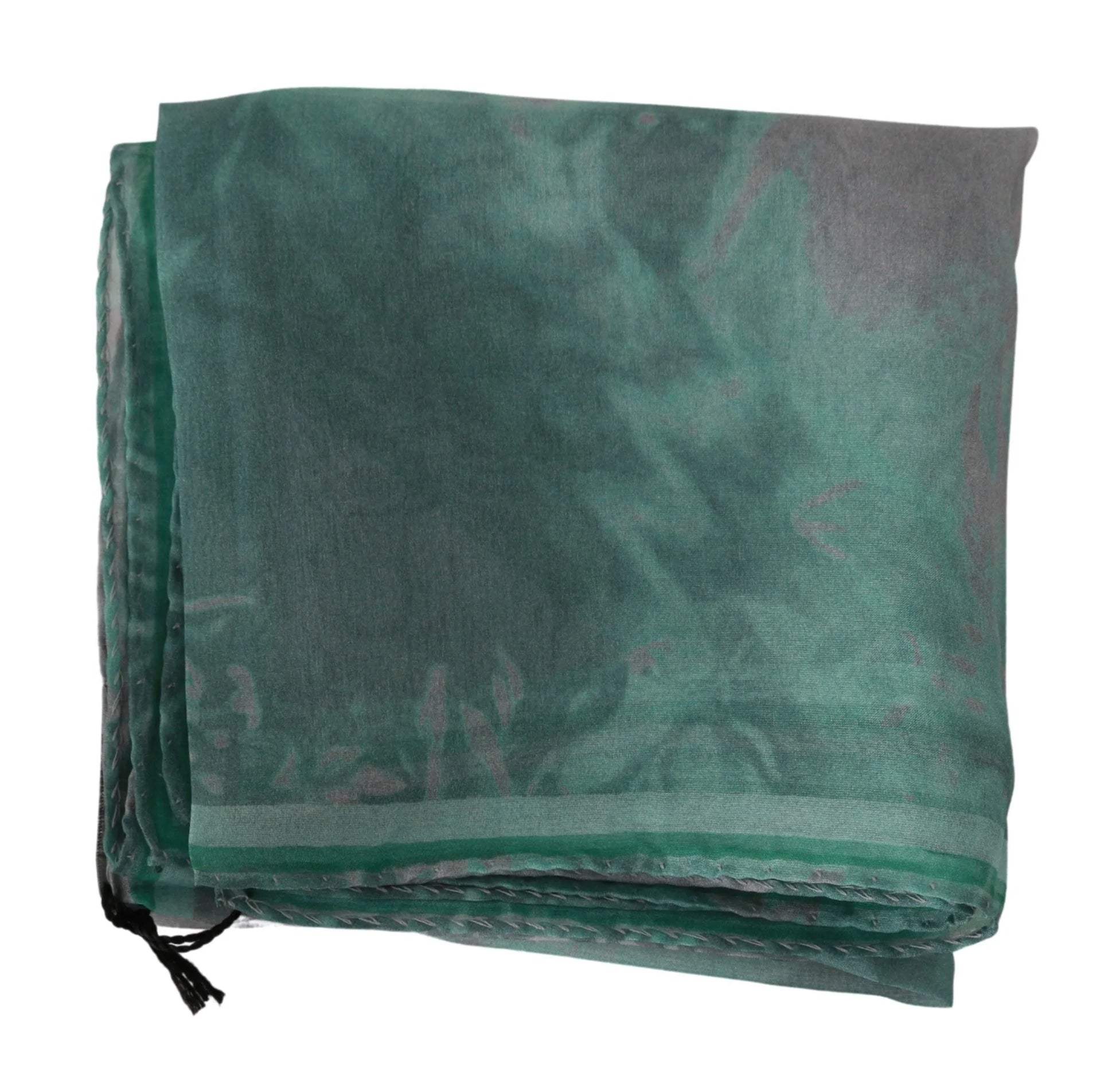 Green Silk Shawl Foulard Wrap Scarf-Costume National-LabelTerrace.com