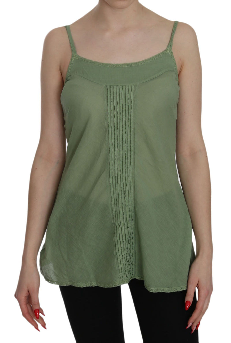 Green Silk Spaghetti Strap Tank Top Blouse-PINK MEMORIES-LabelTerrace.com