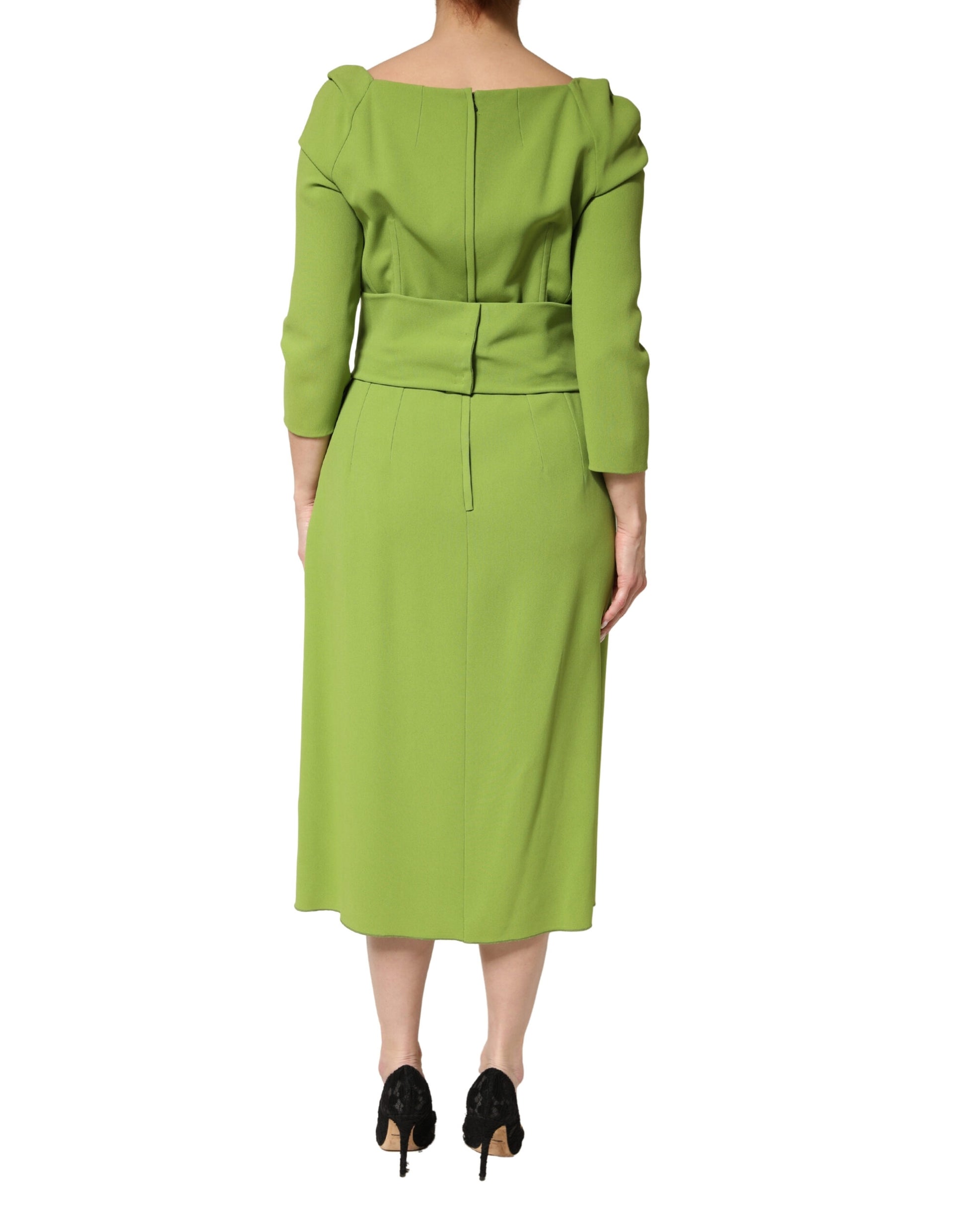 Green Silk Sweetheart Neckline Midi Dress