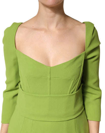 Green Silk Sweetheart Neckline Midi Dress