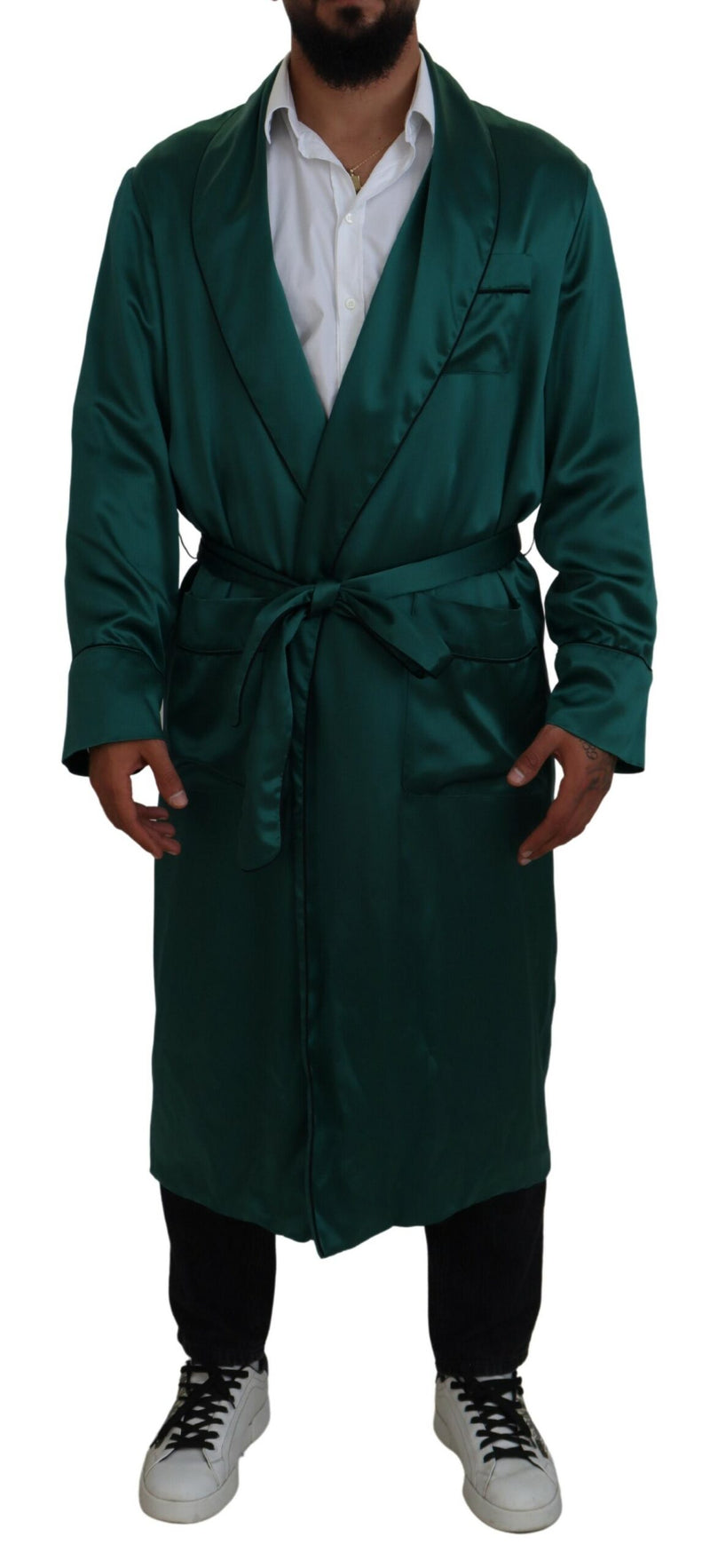 Green Silk Waist Belt Robe Sleepwear-Dolce & Gabbana-LabelTerrace.com