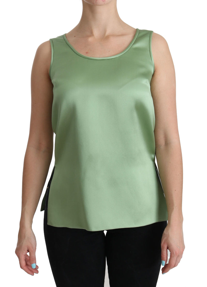 Green Sleeveless 100% Silk Top Tank Blouse-Dolce & Gabbana-LabelTerrace.com