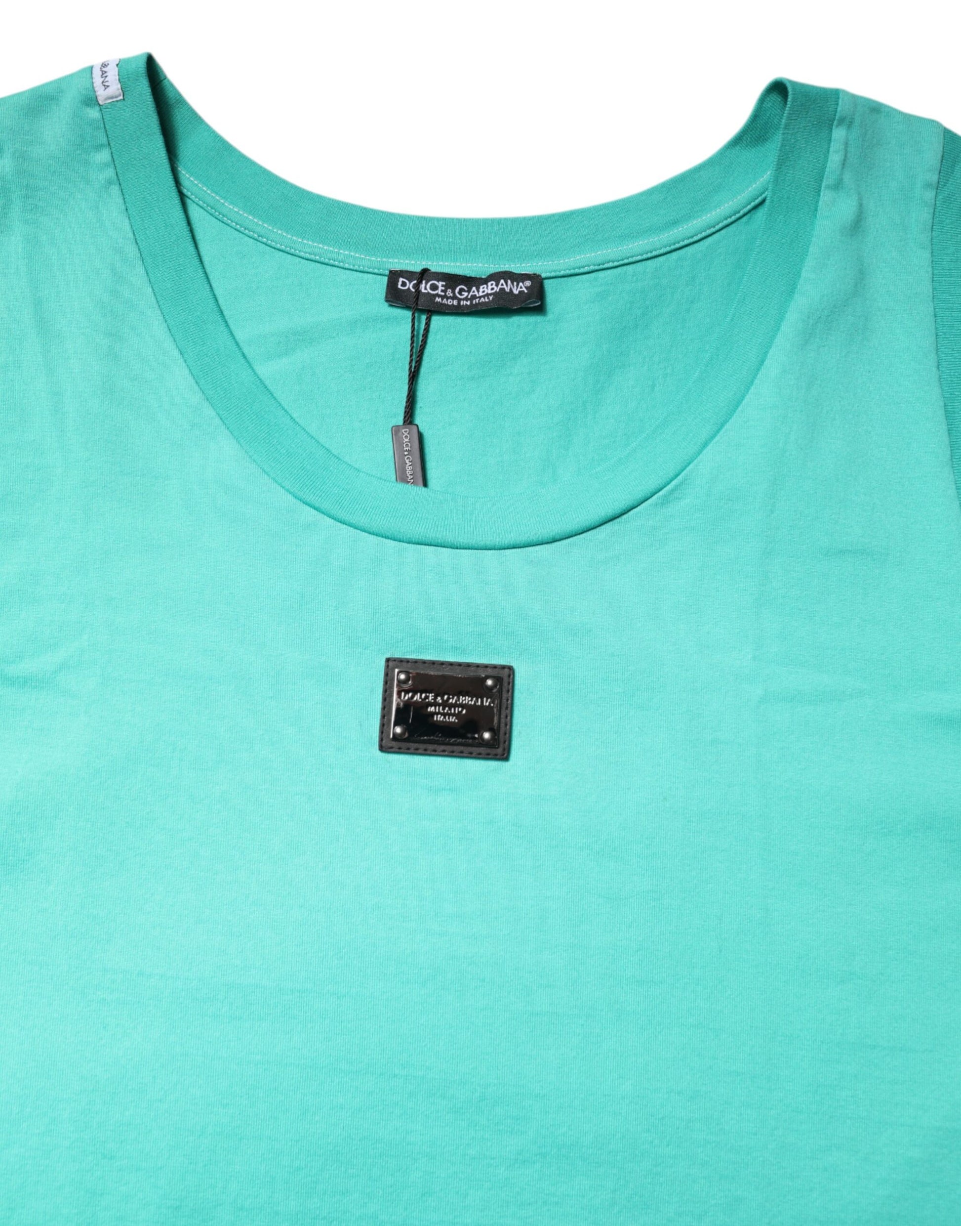 Green Sleeveless Logo Round Neck T-shirt-Dolce & Gabbana-LabelTerrace.com