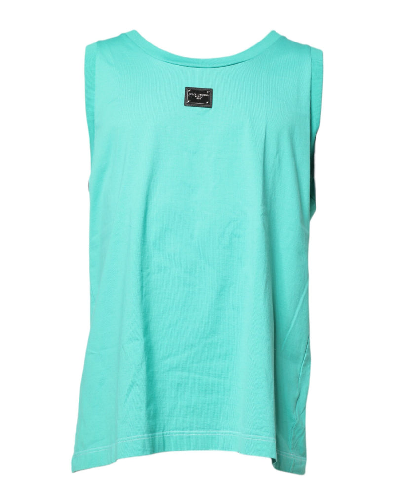 Green Sleeveless Logo Round Neck T-shirt-Dolce & Gabbana-LabelTerrace.com
