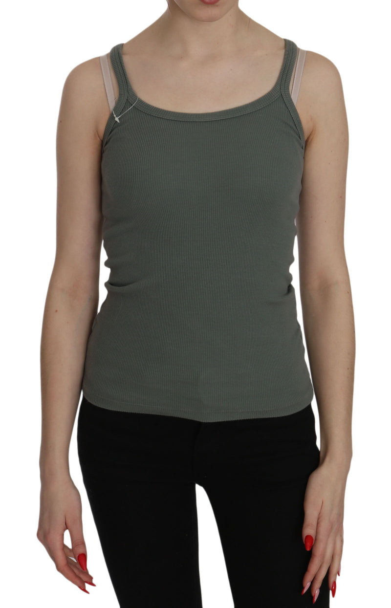 Green Spaghetti Strap Slim Fit Casual Tank Top Blouse-PINK MEMORIES-LabelTerrace.com