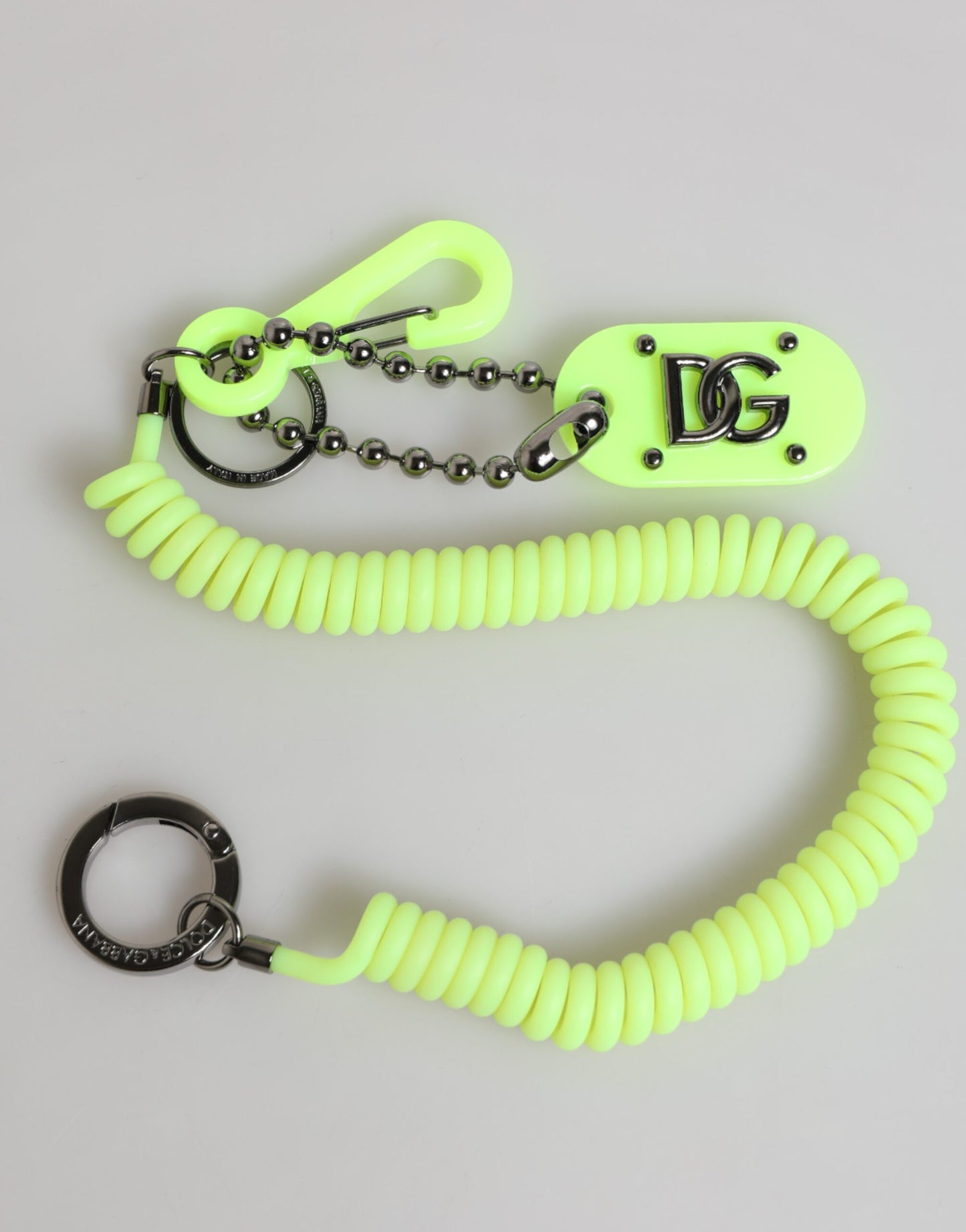 Green Springy Key Holder DG Logo Men's Keychain Keyring-Dolce & Gabbana-LabelTerrace.com