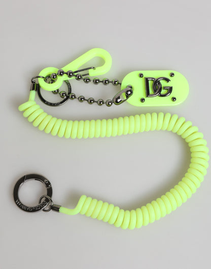 Green Springy Key Holder DG Logo Men's Keychain Keyring-Dolce & Gabbana-LabelTerrace.com