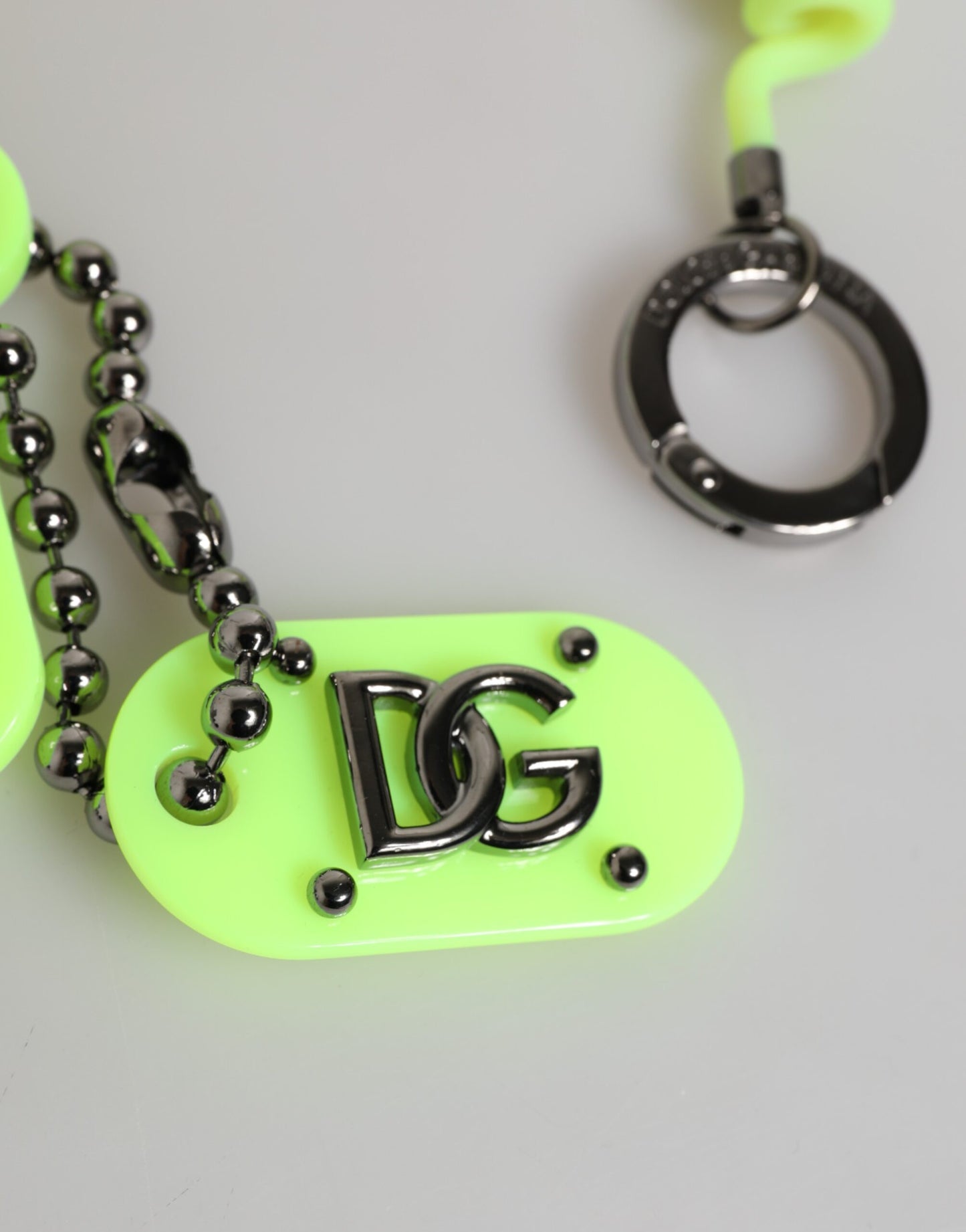 Green Springy Key Holder DG Logo Men's Keychain Keyring-Dolce & Gabbana-LabelTerrace.com