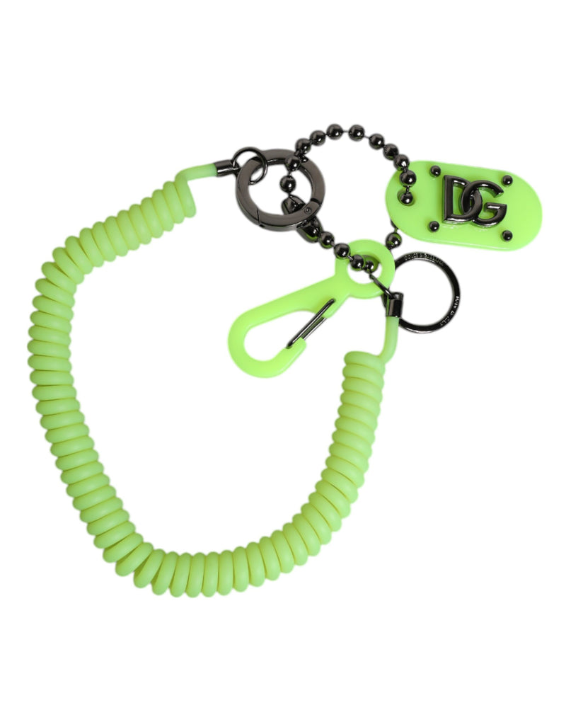 Green Springy Key Holder DG Logo Men's Keychain Keyring-Dolce & Gabbana-LabelTerrace.com