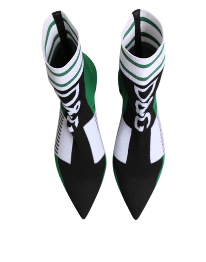 Green Stretch Sock Style Ankle Boots Shoes