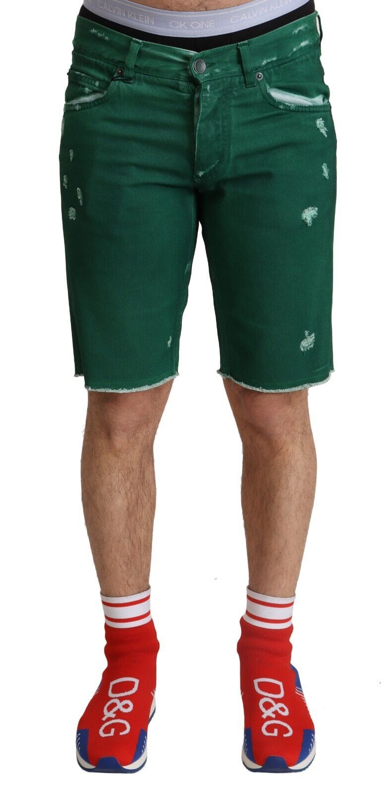 Green Tattered Cotton Men Denim Bermuda Shorts-Dolce & Gabbana-LabelTerrace.com
