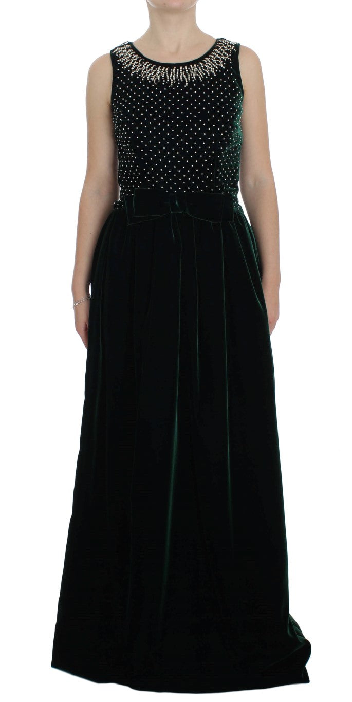 Green Velvet Crystal Long Maxi Dress-Dolce & Gabbana-LabelTerrace.com