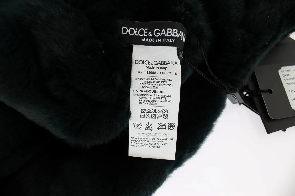 Green Weasel Fur Crochet Hood Scarf Hat-Dolce & Gabbana-LabelTerrace.com