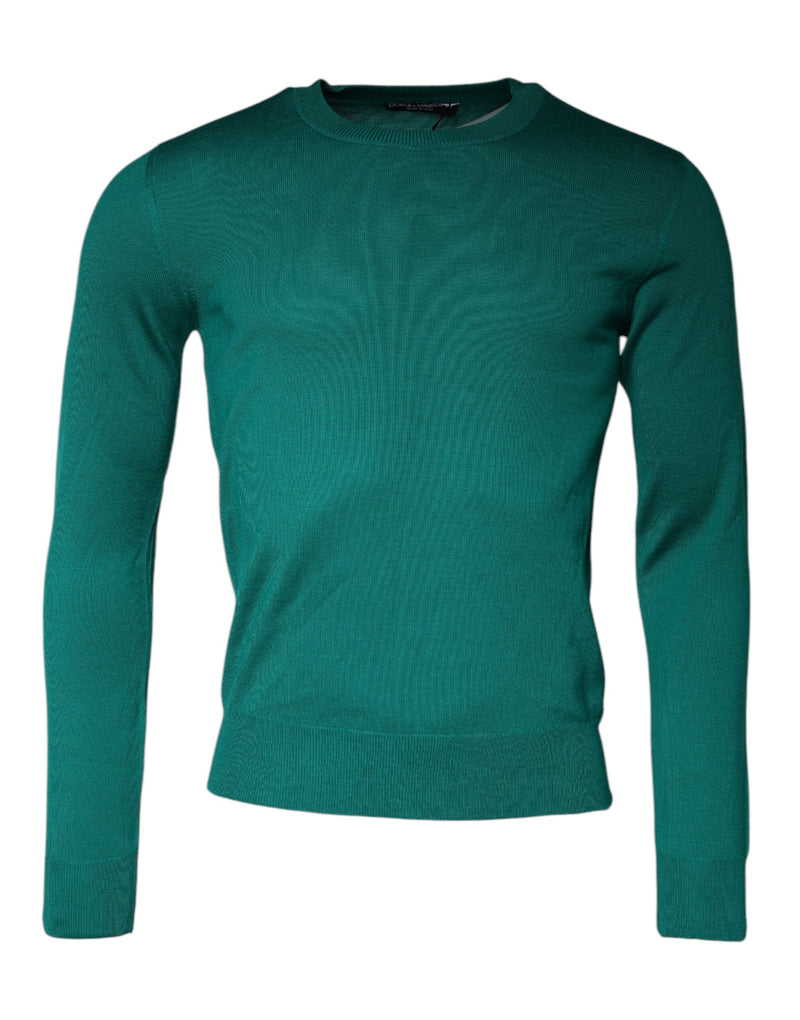 Green Wool Knit Crew Neck Pullover Sweater-Dolce & Gabbana-LabelTerrace.com