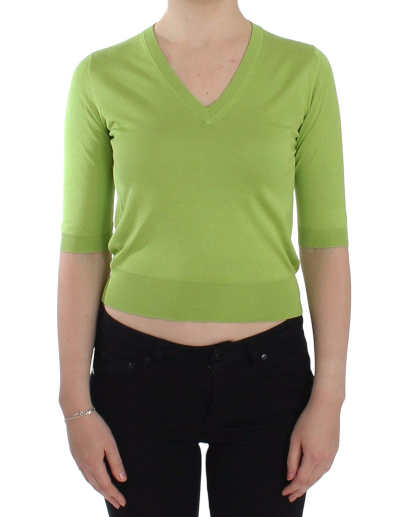 Green Wool V-neck Pullover Sweater Top-Dolce & Gabbana-LabelTerrace.com