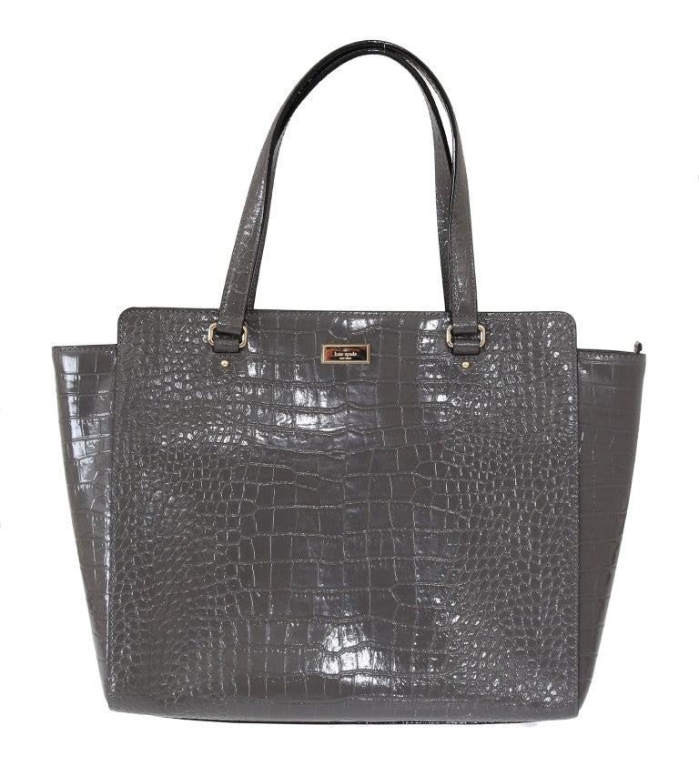 Grey Croc Embossed Leather Elissa Bristol Drive Tote Handbag Bag-Kate Spade-LabelTerrace.com