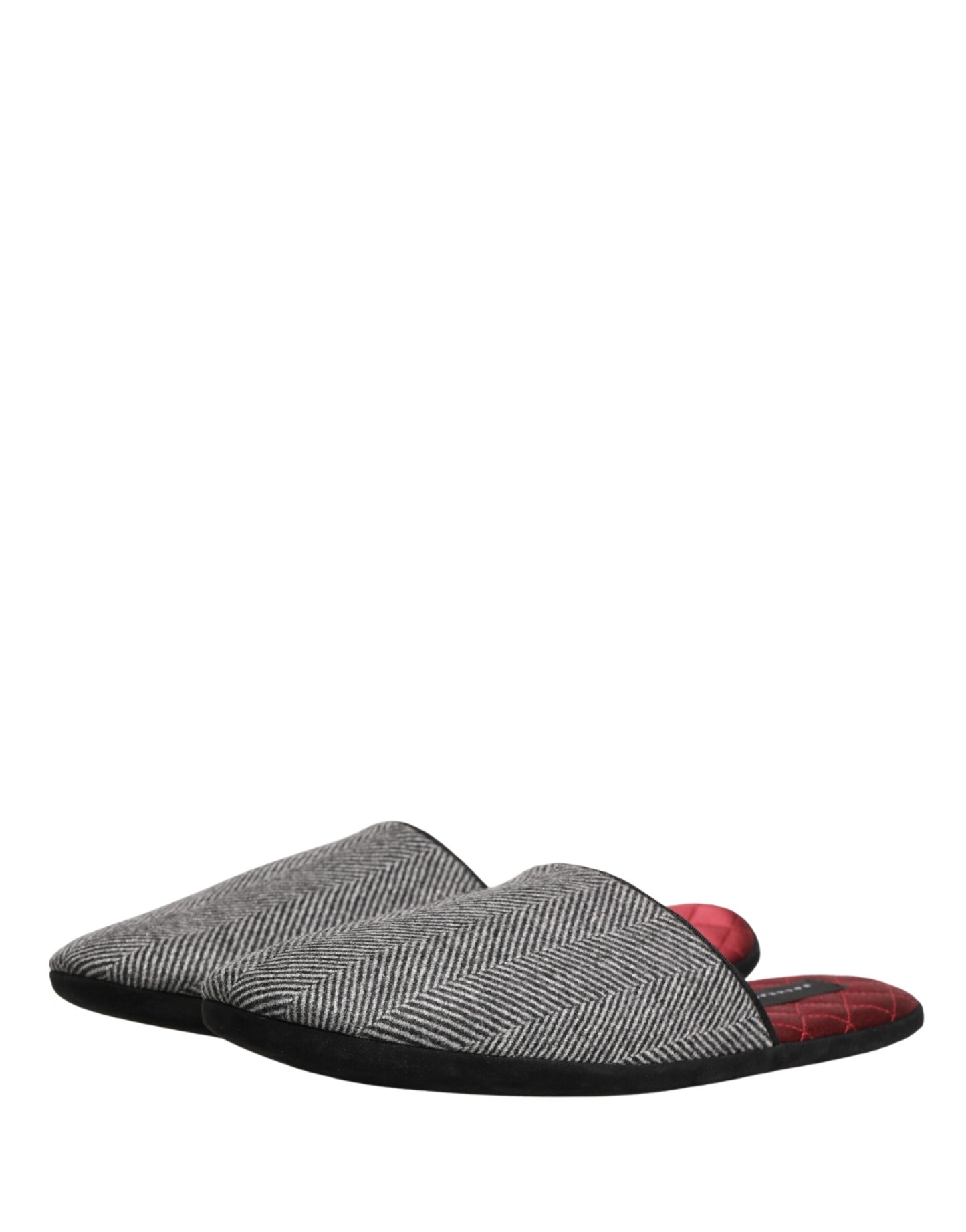 Grey Herringbone Cashmere Red Slippers Shoes