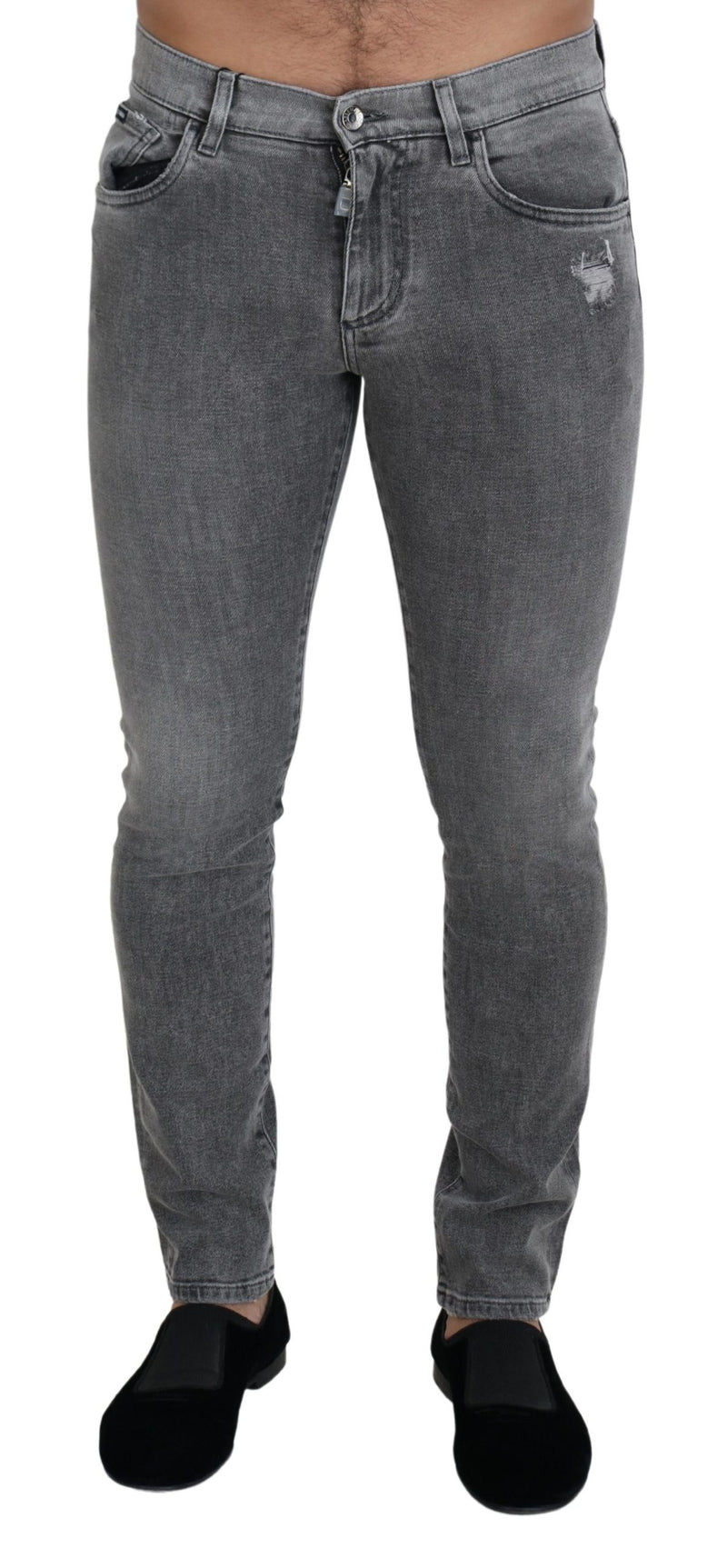 Grey Washed Cotton Skinny Denim Jeans-Dolce & Gabbana-LabelTerrace.com