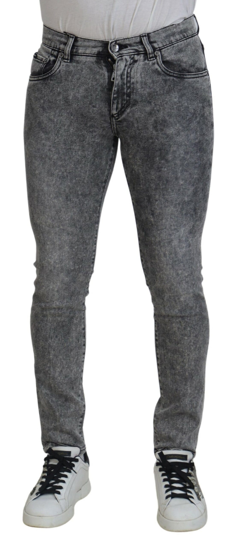 Grey Washed Cotton Slim Fit Men Denim Jeans-Dolce & Gabbana-LabelTerrace.com