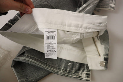 Grey Washed High Waist Denim Pants Cotton Jeans