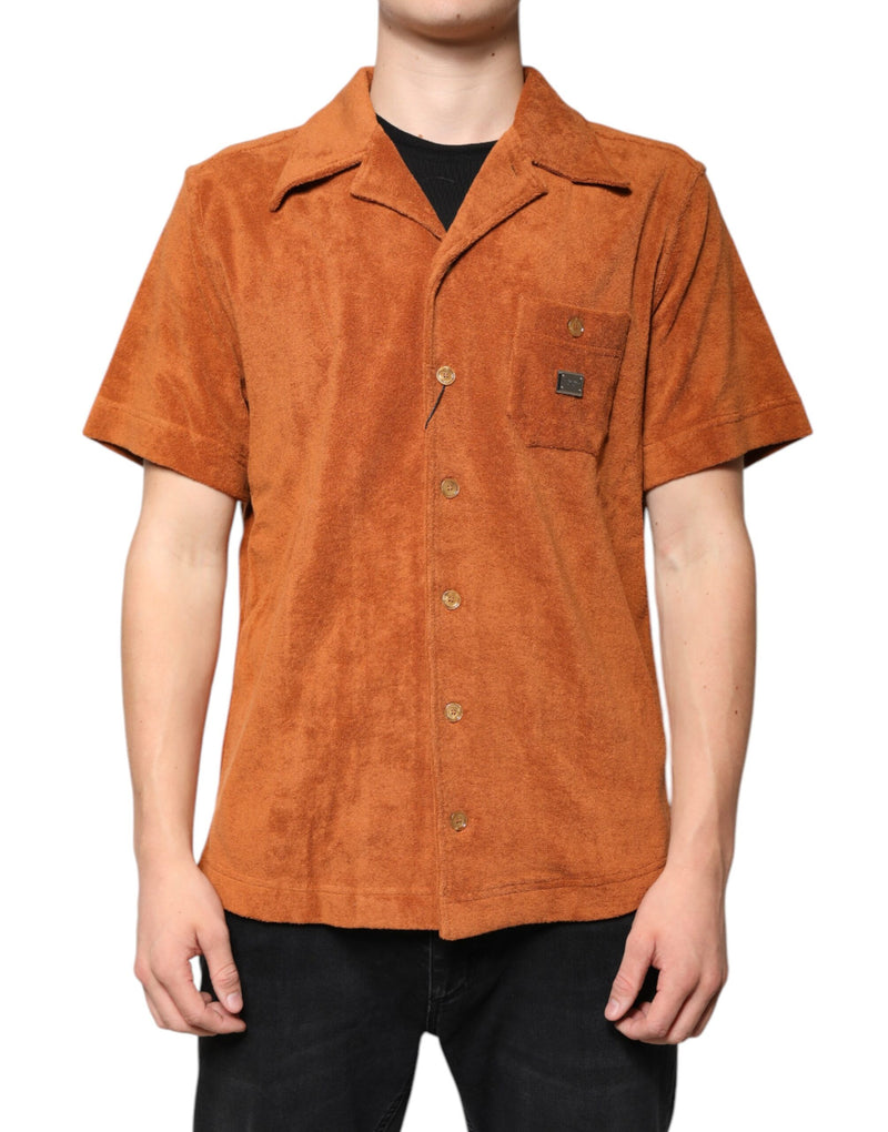 Hazel Cotton Velvet Button Down Collared Shirt-Dolce & Gabbana-LabelTerrace.com