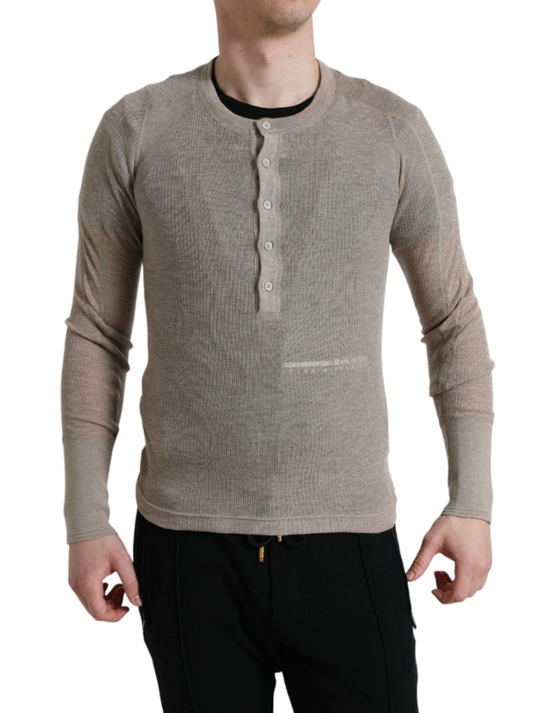 Henley Pullover Beige Cashmere Sweater-Dolce & Gabbana-LabelTerrace.com