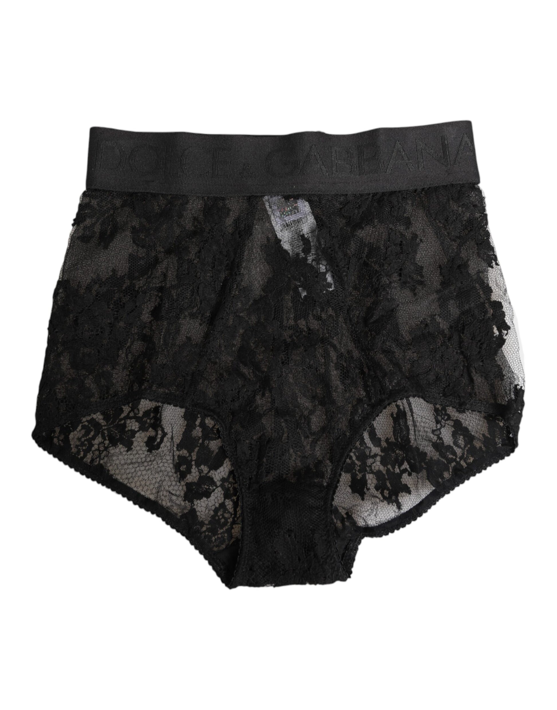 High Waist Briefs Black Floral Lace Underwear