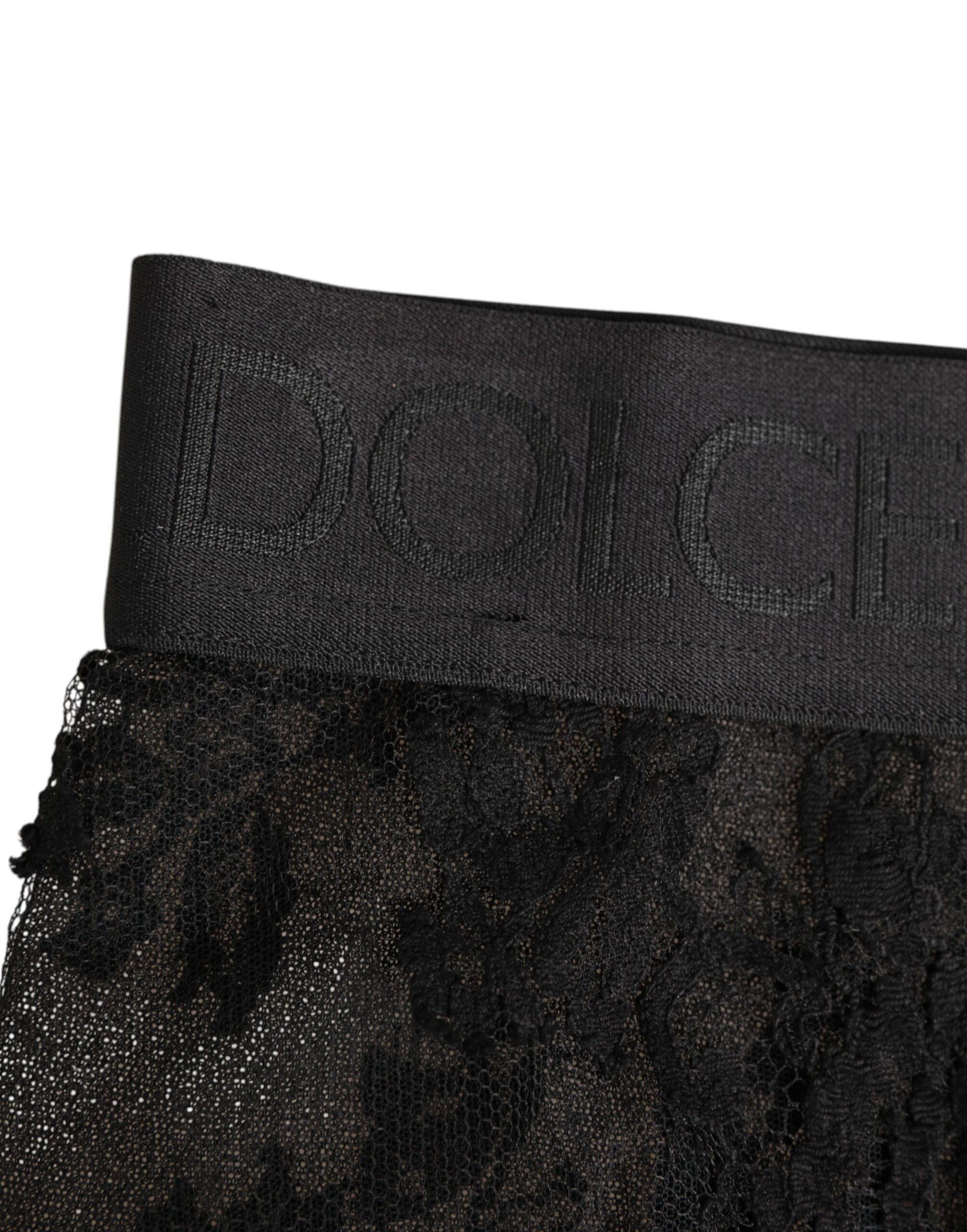 High Waist Briefs Black Floral Lace Underwear