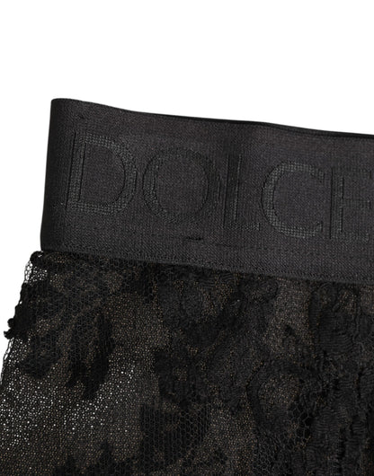 High Waist Briefs Black Floral Lace Underwear