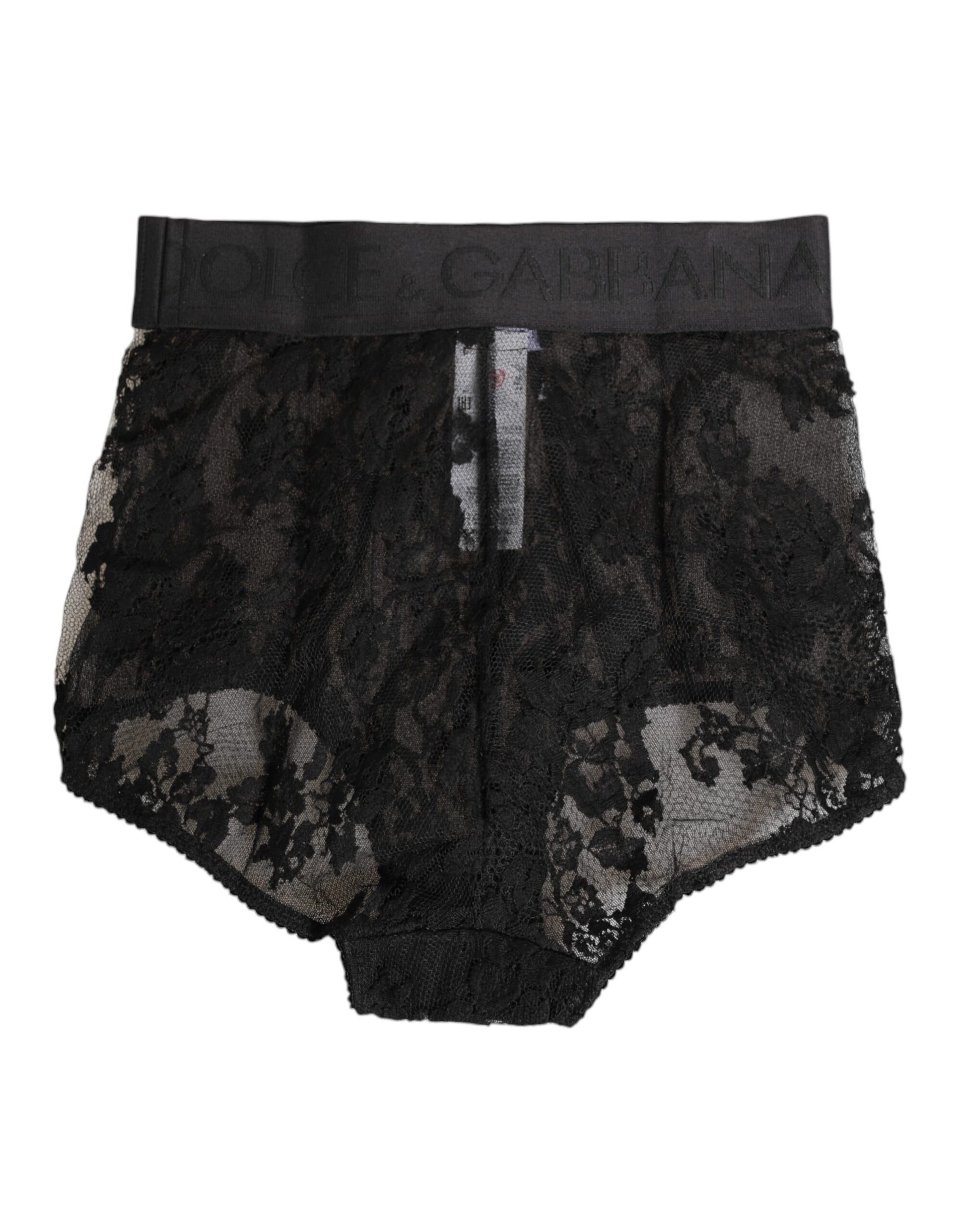 High Waist Briefs Black Floral Lace Underwear