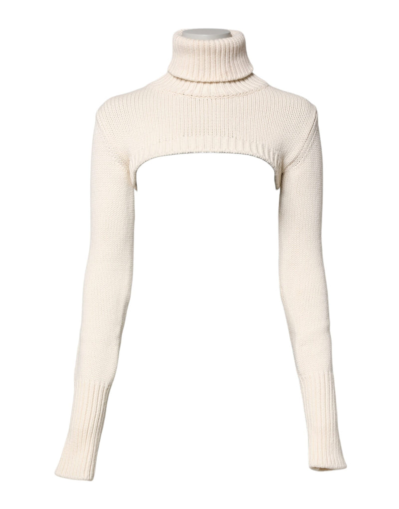 Ivory Cashmere Turtleneck Cropped Top Sweater-Dolce & Gabbana-LabelTerrace.com
