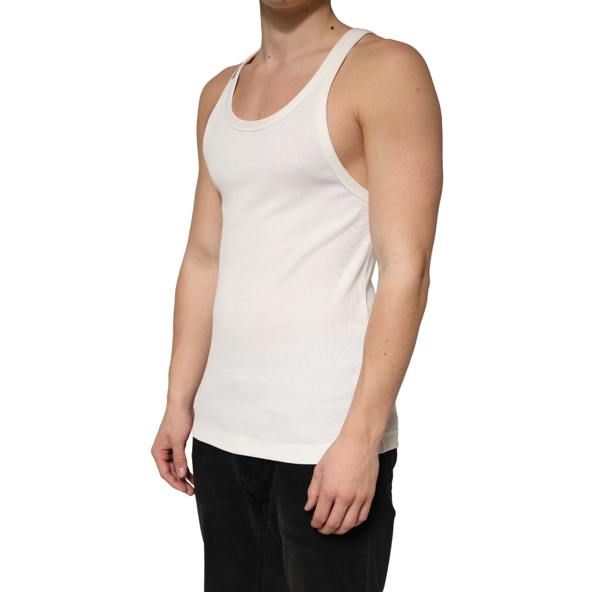 Ivory Cotton Ribbed Sleeveless Tank Top T-shirt