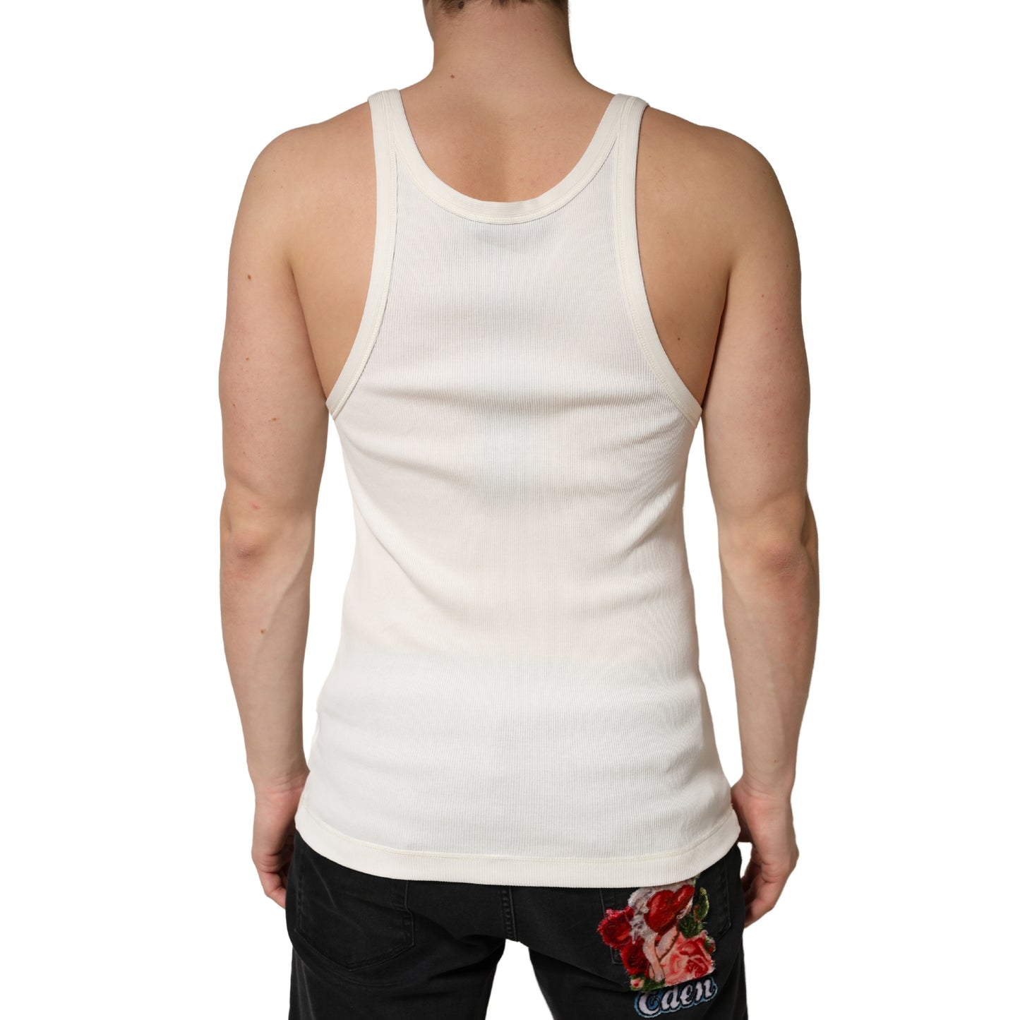 Ivory Cotton Ribbed Sleeveless Tank Top T-shirt