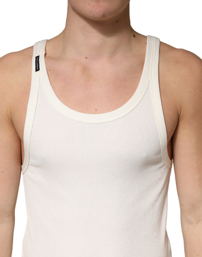 Ivory Cotton Ribbed Sleeveless Tank Top T-shirt