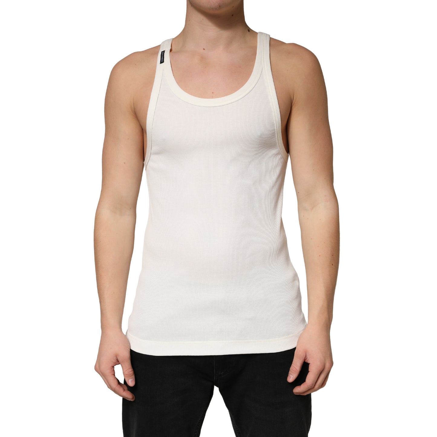 Ivory Cotton Ribbed Sleeveless Tank Top T-shirt