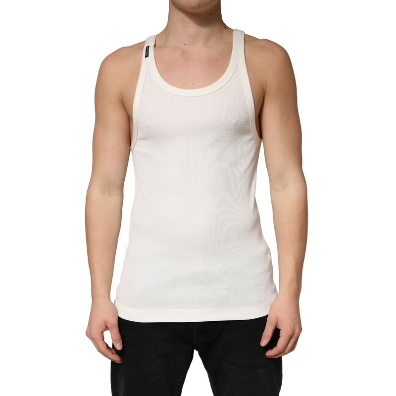 Ivory Cotton Ribbed Sleeveless Tank Top T-shirt