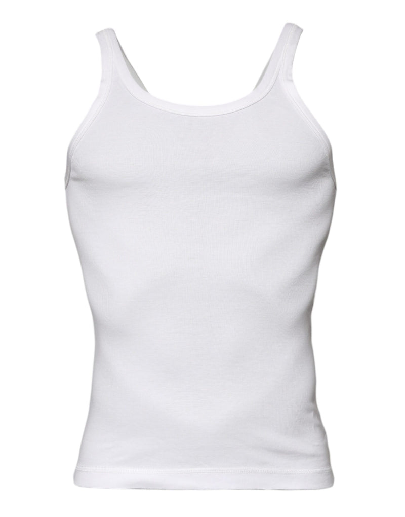 Ivory Cotton Sleeveless Round Neck Tank T-shirt-Dolce & Gabbana-LabelTerrace.com