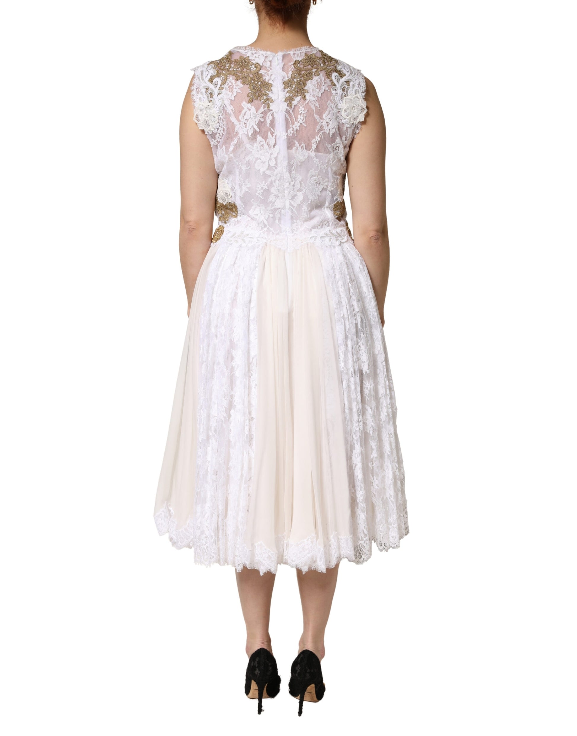 Ivory Lace Silk Embellished Sleeveless Dress