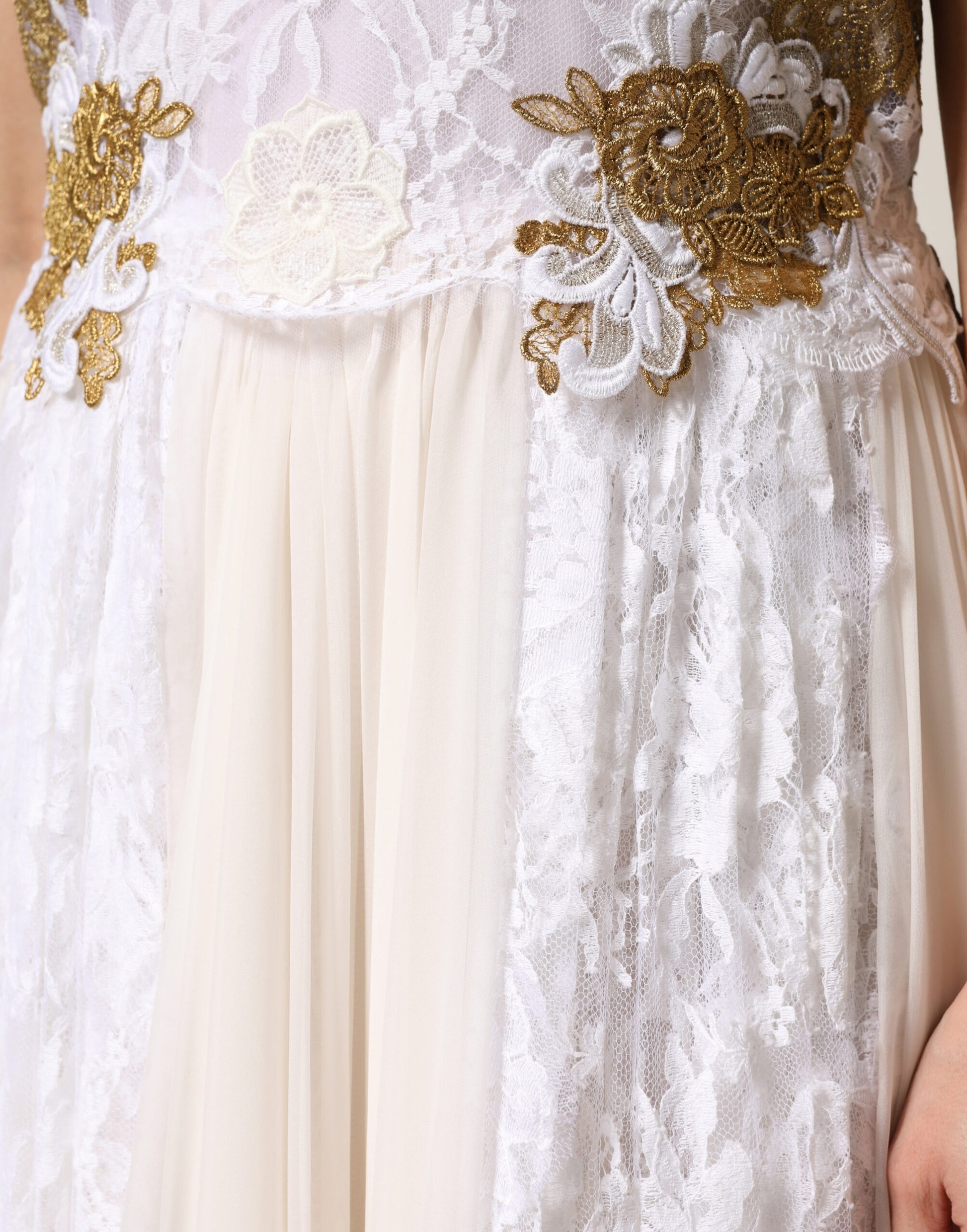 Ivory Lace Silk Embellished Sleeveless Dress