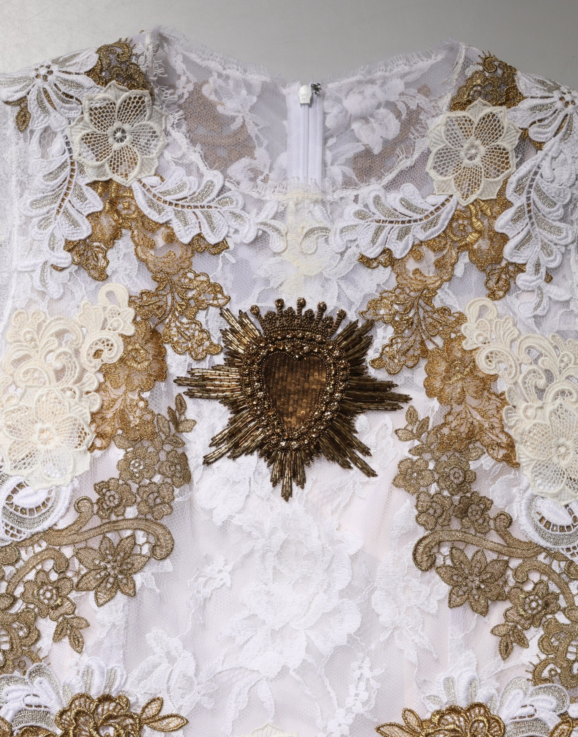 Ivory Lace Silk Embellished Sleeveless Dress